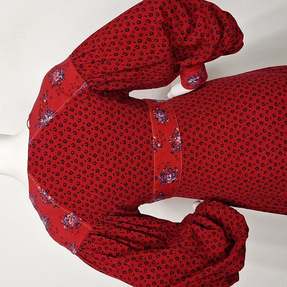 Free People "NEW" Red Wonderland Floral Print Boho Romantic Mini Dress Size XS - Picture 9 of 16